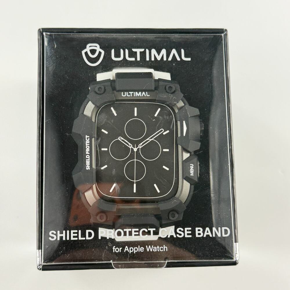 Ultimal Shield Protect Case Band for Apple Watch 44mm Black w/ White Band Rugged